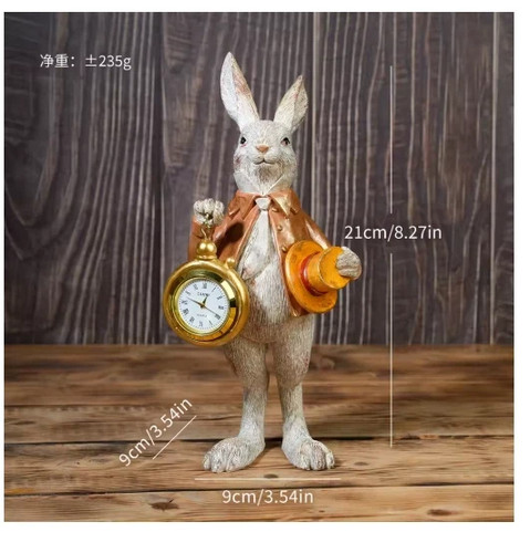Rabbit figurine with clock