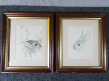 2 Lovely Vintage Framed Mads Stage Danish Artist Sweet Rabbit Prints By Boots