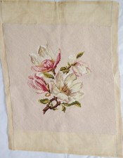 Completed Wool Tapestry  Floral Design  41cm x 39cm pale pink background