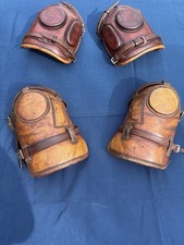 Vintage Polo Brown Leather Riding Knee Guards Pads 3 Buckle Straps
