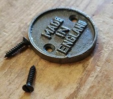 MADE IN ENGLAND - Cast Iron Vintage Style Round Plaque Door Sign Furniture Label