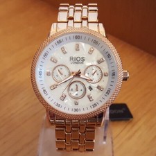 Mens Ladies Rose-Gold Bracelet Rio London White Pearl Effect Glitz Analog Watch