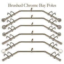 Bay Window Curtain Pole 3 Sided 28mm Eyelet Brushed Chrome Rod 7 Sizes 6 Ends