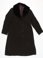 Berkertex Women's Brown Wool Blend Long Overcoat Size 14 Fur Collar