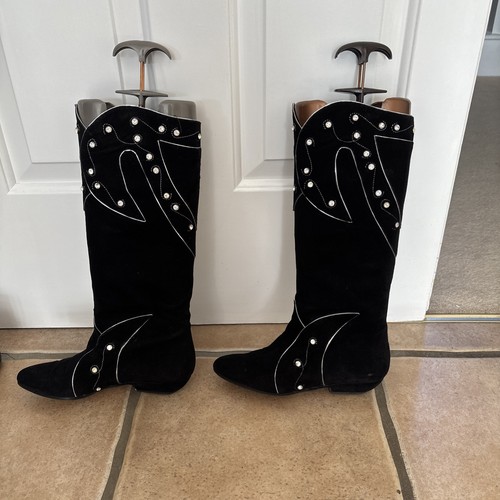 Vintage black suede - suede, diamanté
