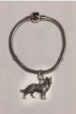 code D2 German Shepherd charm on a silver Rhodium Plated Snake Bracelet 