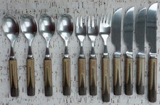 Vintage Denby Pottery Cutlery Touchstone Tiger's Eye Ceramic Steel 1970s x 11