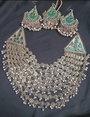 3pcs afghan necklace green - afghan, in