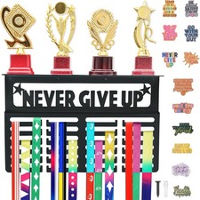 Black Medal Hanger with Trophy Shelf - Wall-Mounted Medal Holder Display Rack