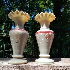 Pair of  small Antique Victorian Opaline Vases Fluted top