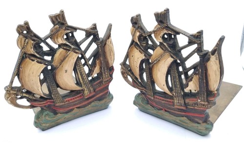 Brass mayflower bookends - brass,