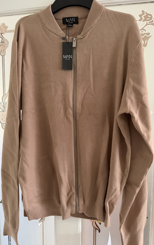 Boohooman taupe knitted zip - boohooman,