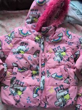 Baby Girls Winter Pink Peppa Pig Coat Unicorn Rainbow Mittens 18-24m George