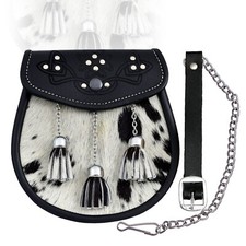 3 Tassel Leather Kilt Sporran Calf Skin Scottish Semi-Dress Sporran