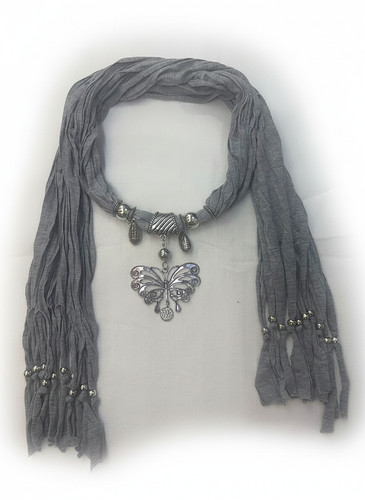 Chic grey scarf necklace with - chic,
