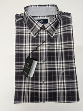 Fynch-Hatton Cotton Button Shirt Large L Classic Grey Black Check Short Slv Mens