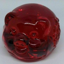 Clear Red Glass Pig - Happy