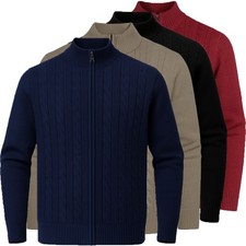 Mens Cable Knit Zip Ribbed