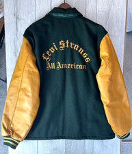Levi Strauss Vintage Varsity Leather 80% Wool Blend Jacket Made In Italy Size XL