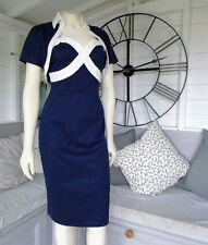 Lindy Bop Blue White 1940's 1950s Vintage Style Pencil Midi Dress Shrug Outfit 8