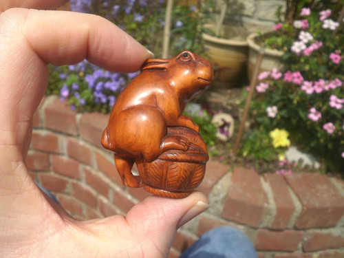 Hand carved wood netsuke - carved,