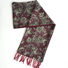 Vintage Tootal Style Paisley Scarf w Tassels, Handmade, Burgundy 2 Sided
