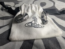 Vivienne Westwood Gunmetal Grey Belt Loop Design Hoop Huggie Earrings