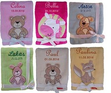 Cosy baby blanket fluffy embroidered with name and date children blanket baby birth