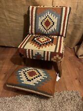 KILIM FLAT WEAVE WOODEN UPHOLSTERED EASY FIRESIDE BEDROOM CHAIR & FOOTSTOOL