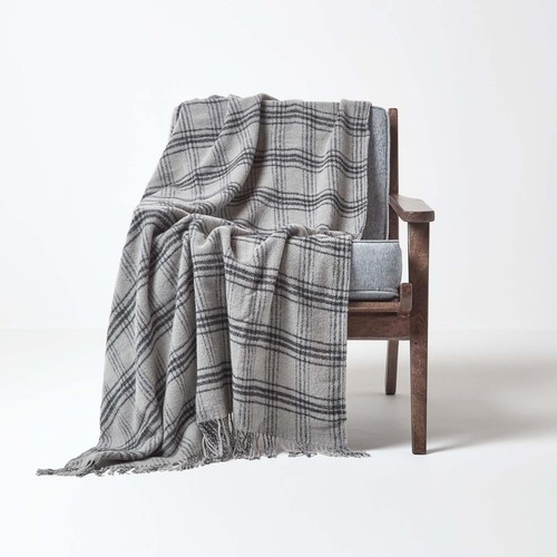 Wool rich tartan check throw - check,