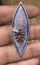 Vintage  Ortak Sterling Silver 925 & Purple Scottish Enamel Opal Pendant
