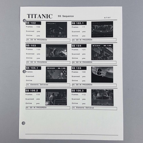 Titanic vfx shot tracker - titanic, ss