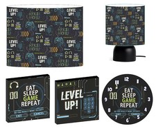 GAMING LEVEL UP xbox ps CEILING SHADE, TOUCH LAMP, WALL ART, CLOCK or BUNDLE