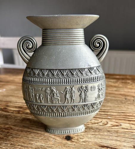 Egyptian revival pewter vase - egyptian,