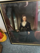 Large Antique Framed Oil Painting Fine Quality Victorian Lady