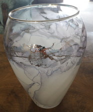 Marble Effect Big Glass Vase Signed Maggy 98