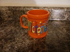 Name: VICTORIA, NEW Personalized Childs Kids Mug Cup Plastic 10oz. 3D John Hinde