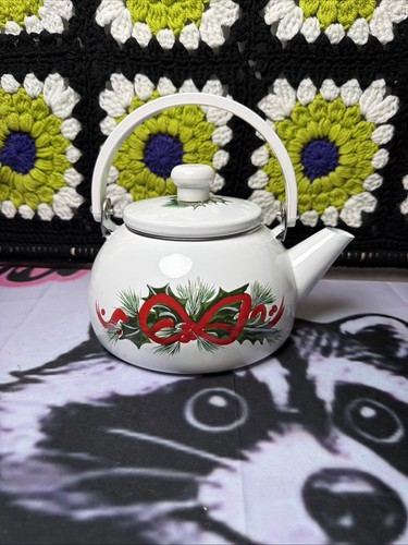 Vintage christmas enamel tea - christmas,