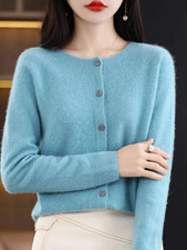 Women Long Sleeve 100% Merino Wool Sweaters Cashmere Cardigan Spring Autumn