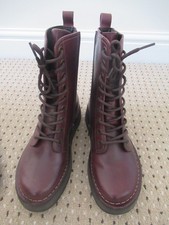 Fly London Boots size 5, zip up and lace wedge, leather, colour is wine