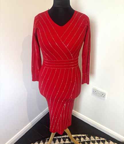 Women red bodycon midi dress - red,