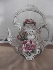 LARGE VINTAGE CAPODIMONTE FLORAL PORCELAIN TEAPOT MADE IN ITALY