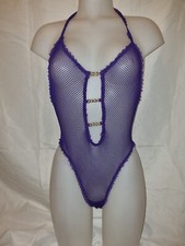 BNWOT Gorgeous Purple Fishnet ANN SUMMERS bodysuit top Lingerie size 10 12 (TV)
