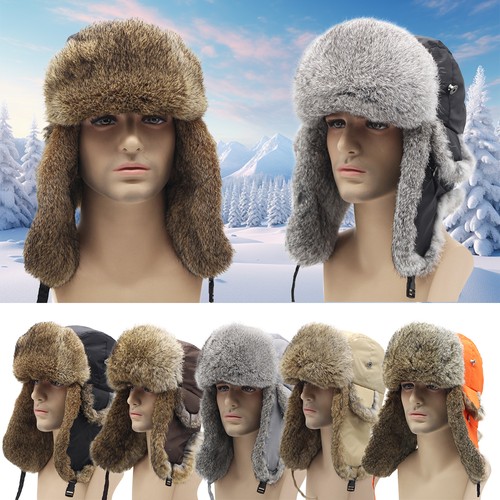 Rabbit fur ushanka trapper hat - fur,