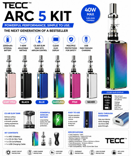 Tecc arc vape kit 2200mah - tecc,