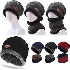 2-Pieces Winter Beanie Hat Scarf Set Warm Knit Hat Thick Fleece Lined Winter Cap