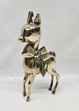 Heavy Vintage Brass BABYCHAM Deer with Neck Bows 1970s Ornaments Figure