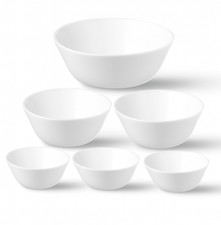 IKEA Set of 6 White Bowls – Blue & White Kitchen Tableware, Stackable & Dishwash