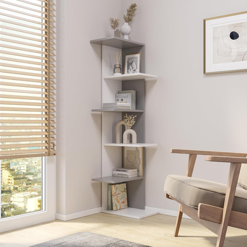 Corner bookcase tier white - bookcase, 5