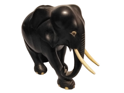 Vintage ebony wood elephant - vintage, w/